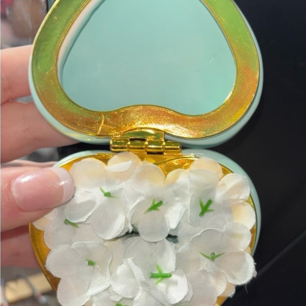 Mint Green Heart-Shaped Ring Box with Floral Design